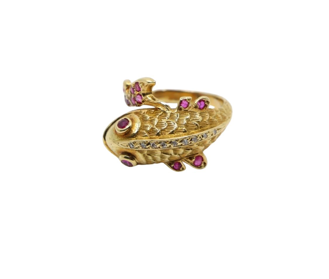 14K Gold Ruby Diamond Fish Ring