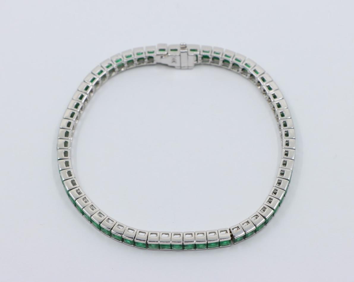 Vintage 14K White Gold Emerald Bracelet