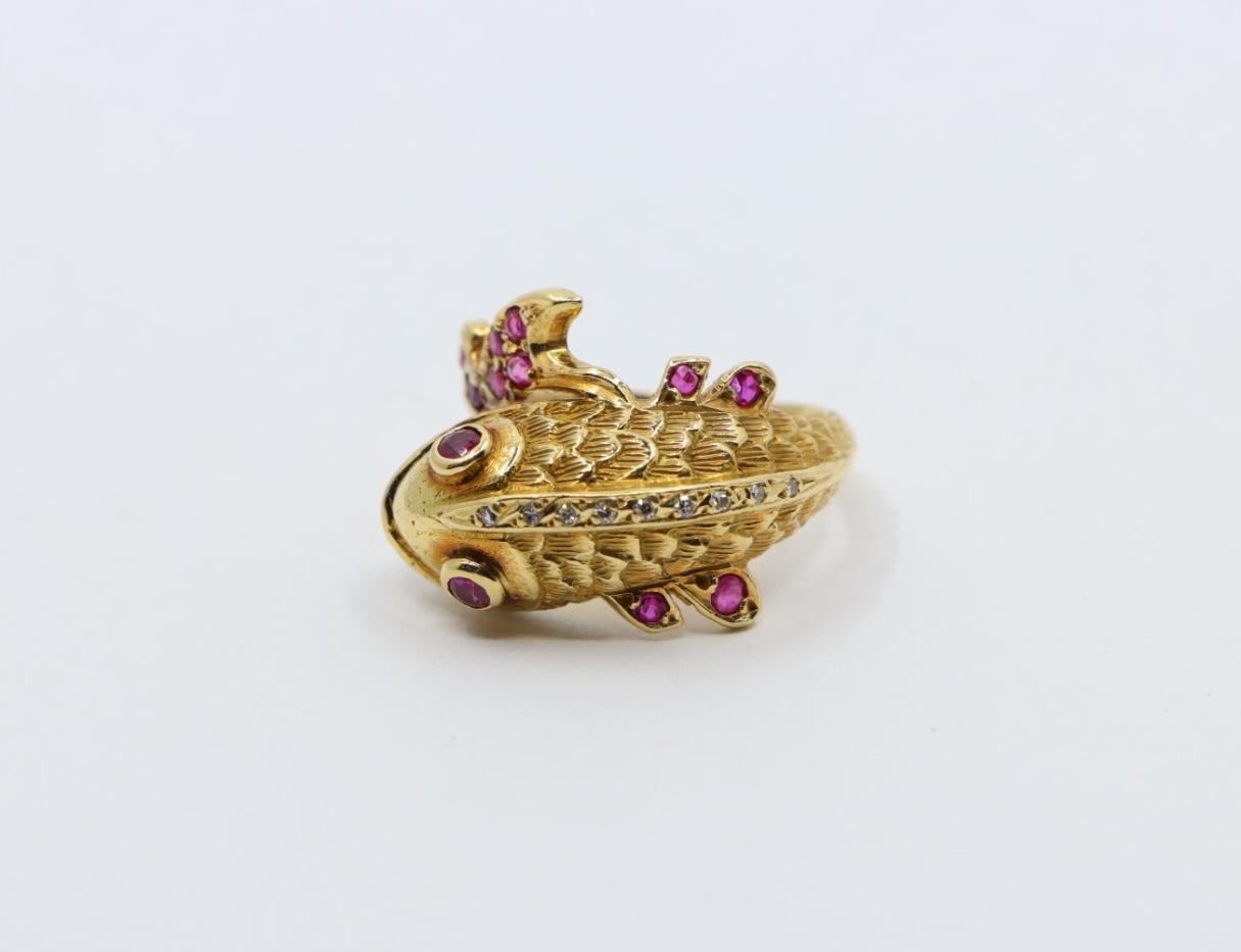 14K Gold Ruby Diamond Fish Ring