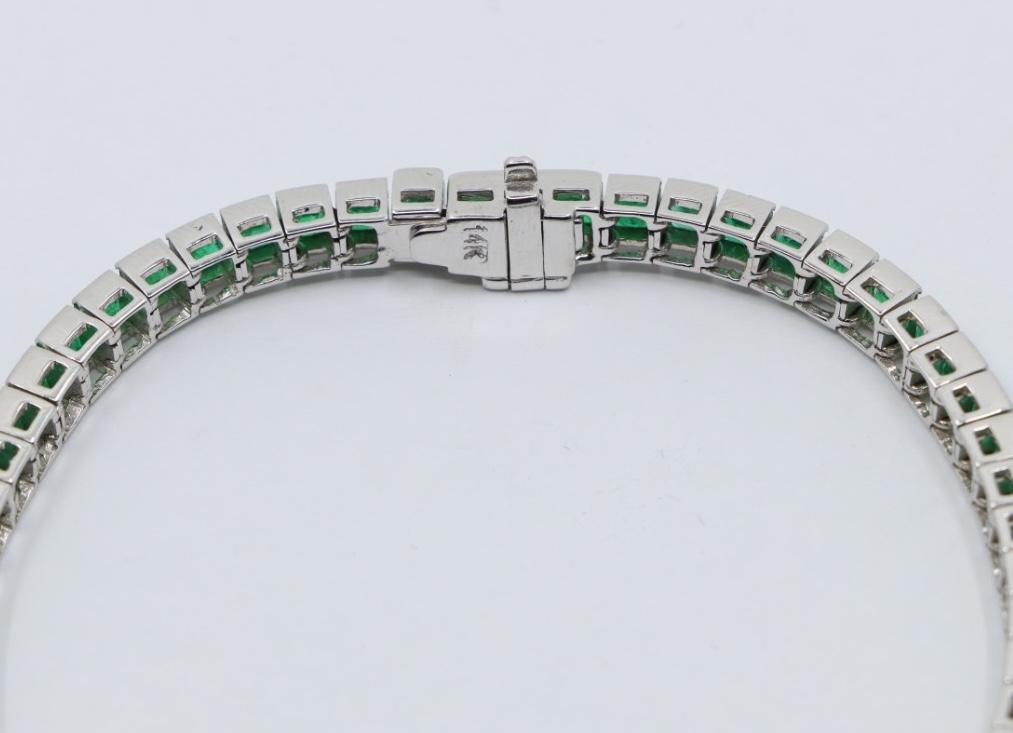 Vintage 14K White Gold Emerald Bracelet