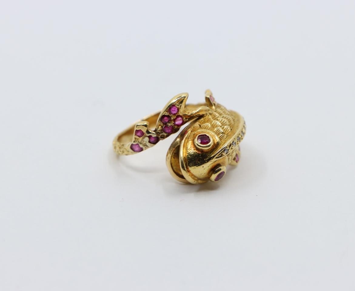 14K Gold Ruby Diamond Fish Ring