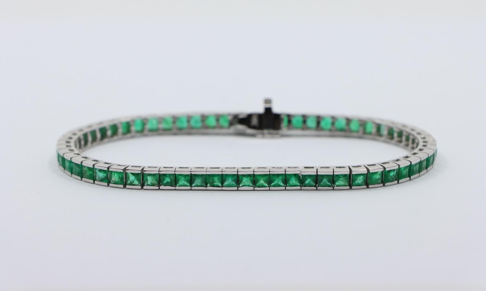 Vintage 14K White Gold Emerald Bracelet