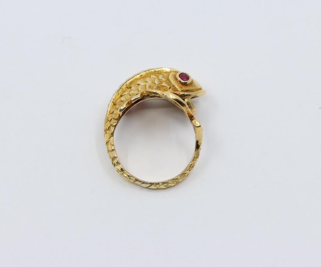 14K Gold Ruby Diamond Fish Ring