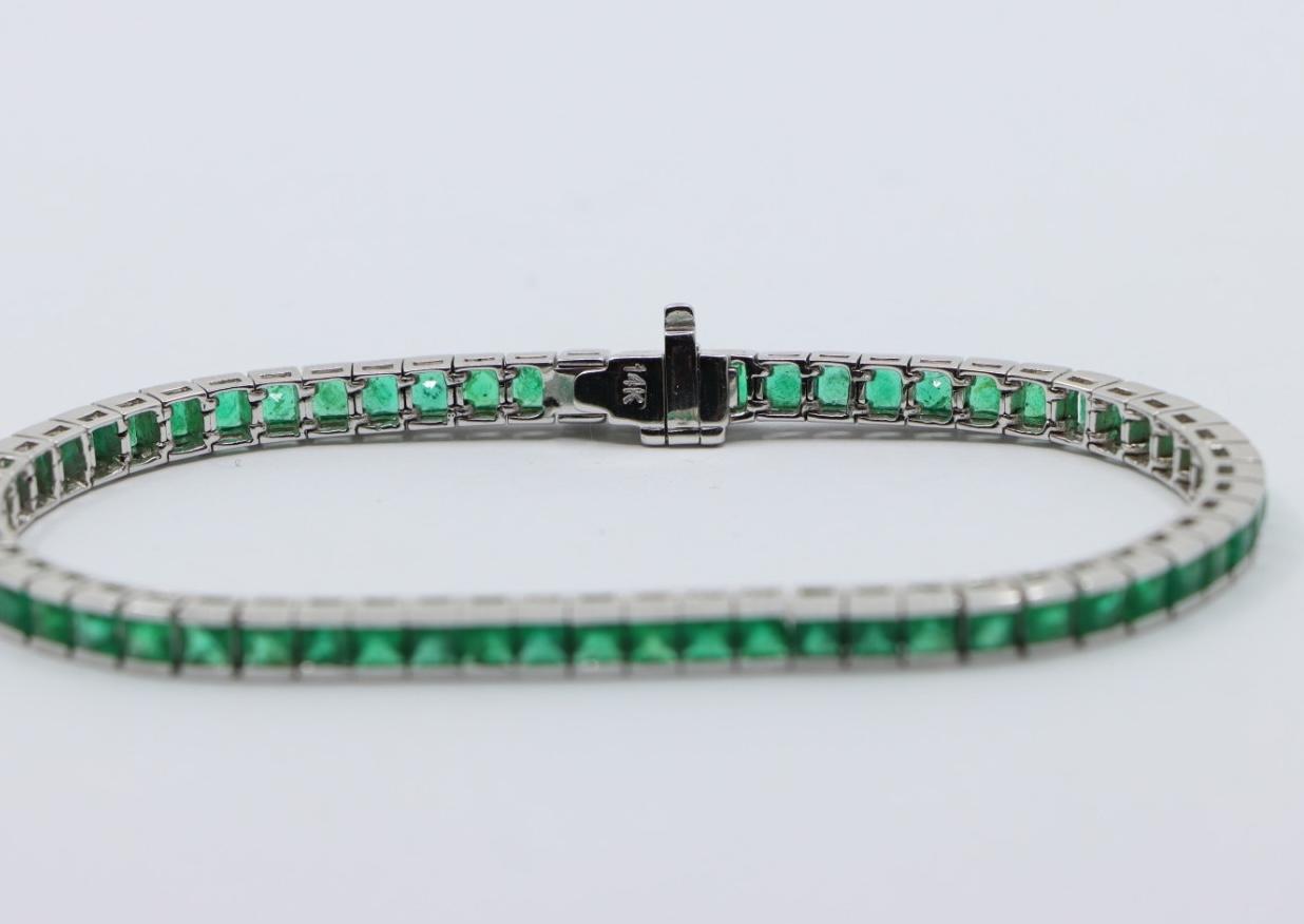 Vintage 14K White Gold Emerald Bracelet