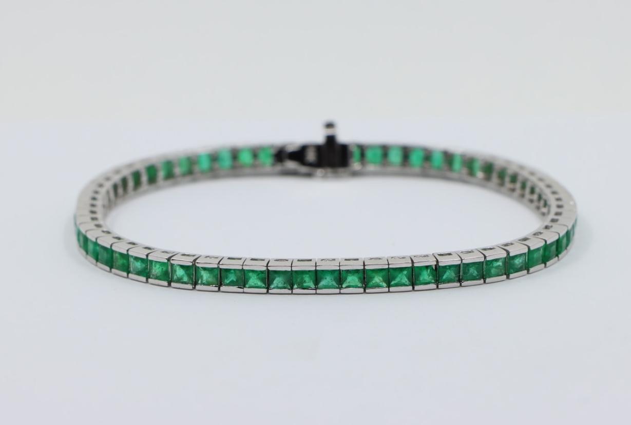 Vintage 14K White Gold Emerald Bracelet