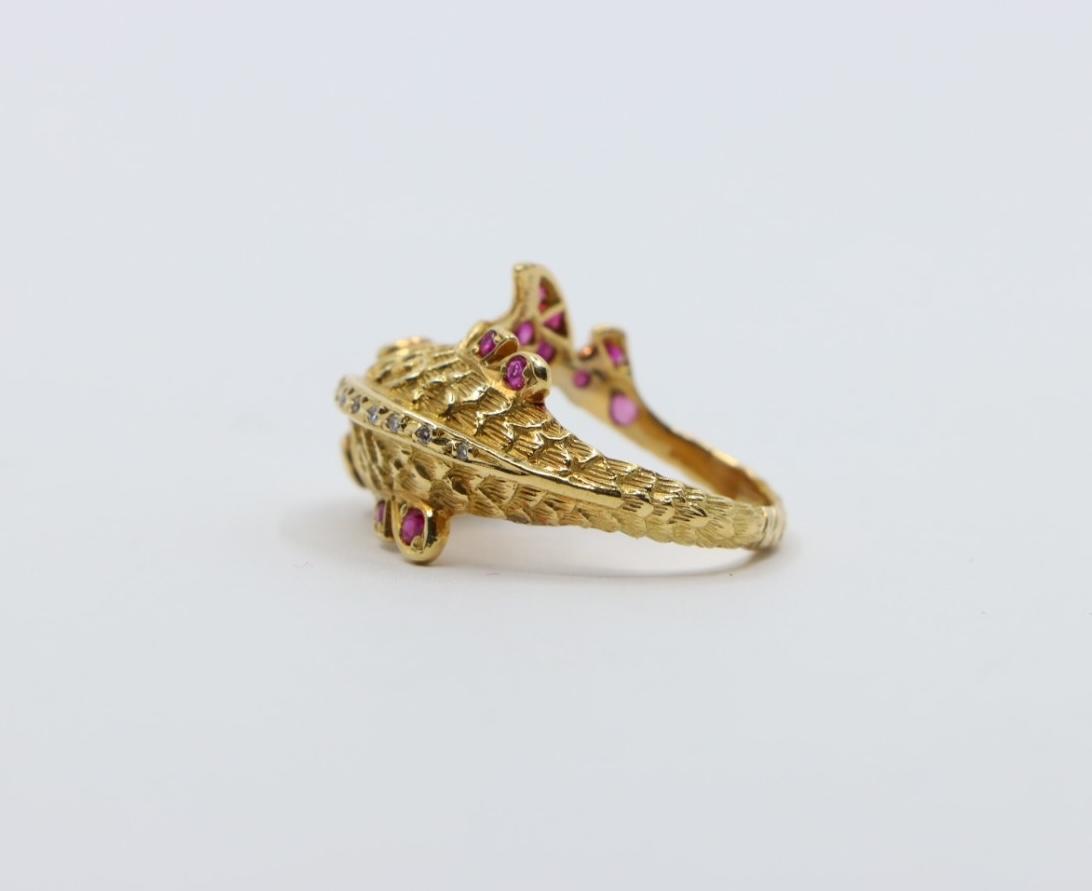 14K Gold Ruby Diamond Fish Ring