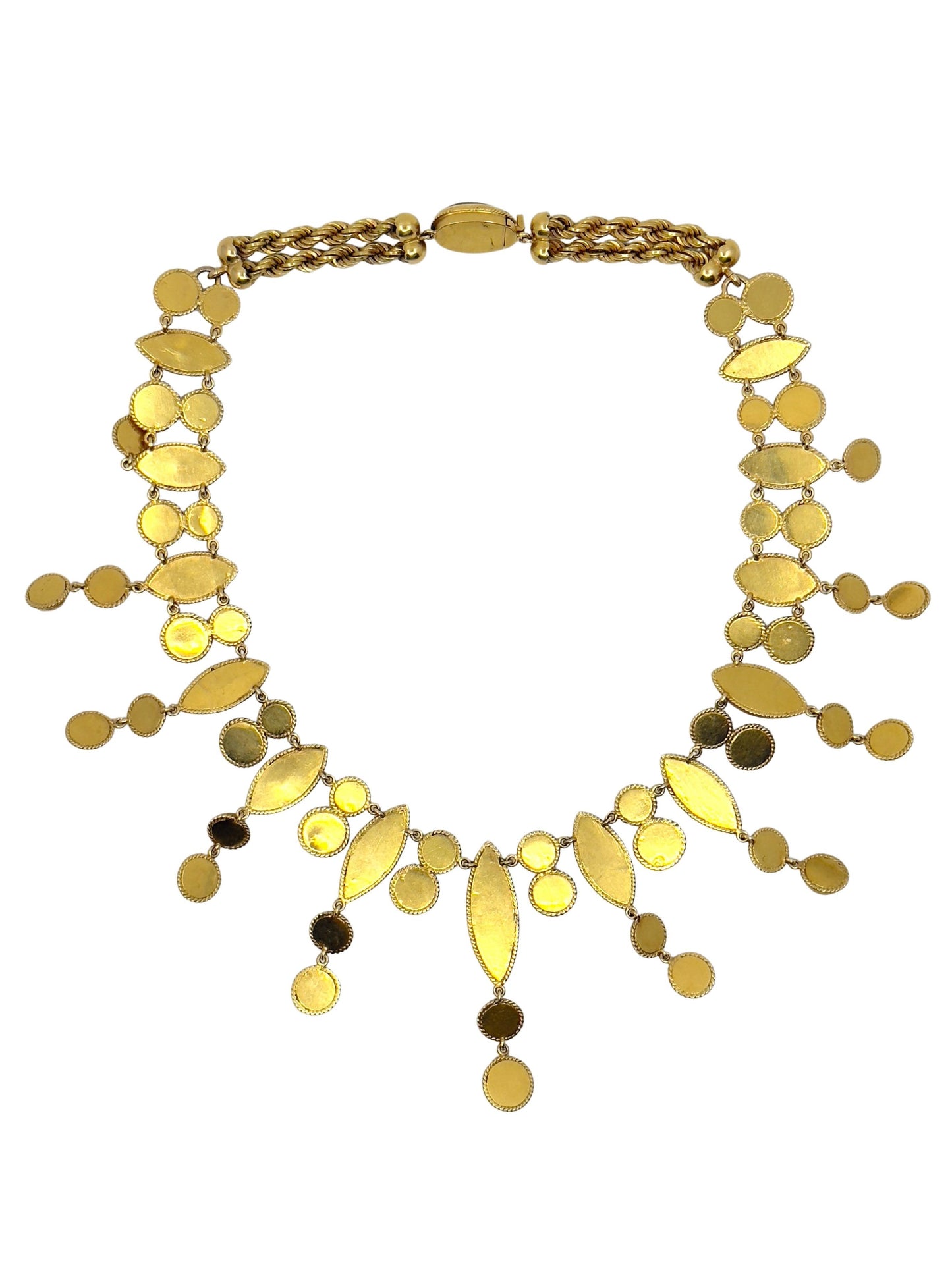 Vintage 18K Yellow Gold Amethyst & Pearl Fringe Bib Necklace