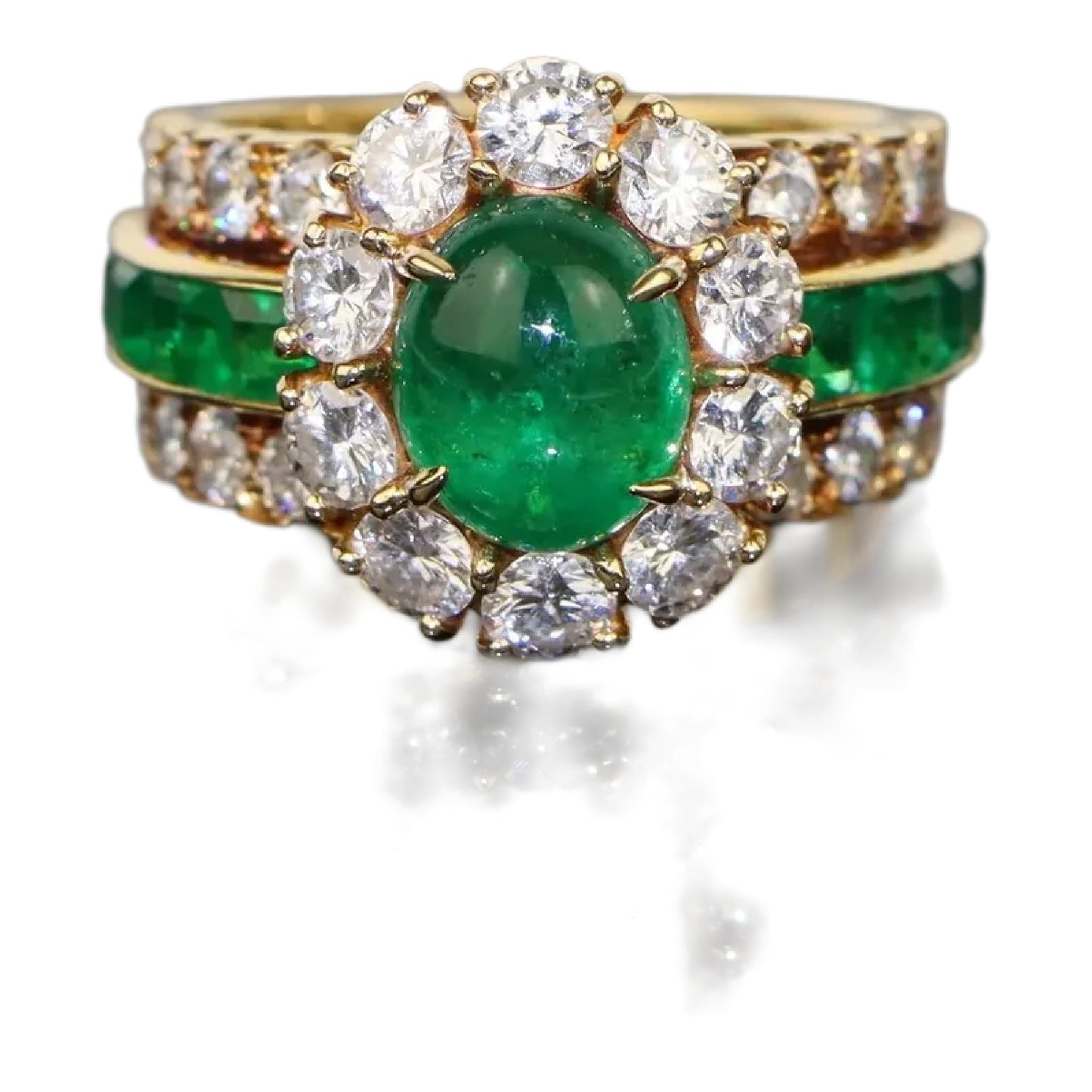 Vintage Van Cleef Arpels Emerald and Diamond 18k Gold Ring