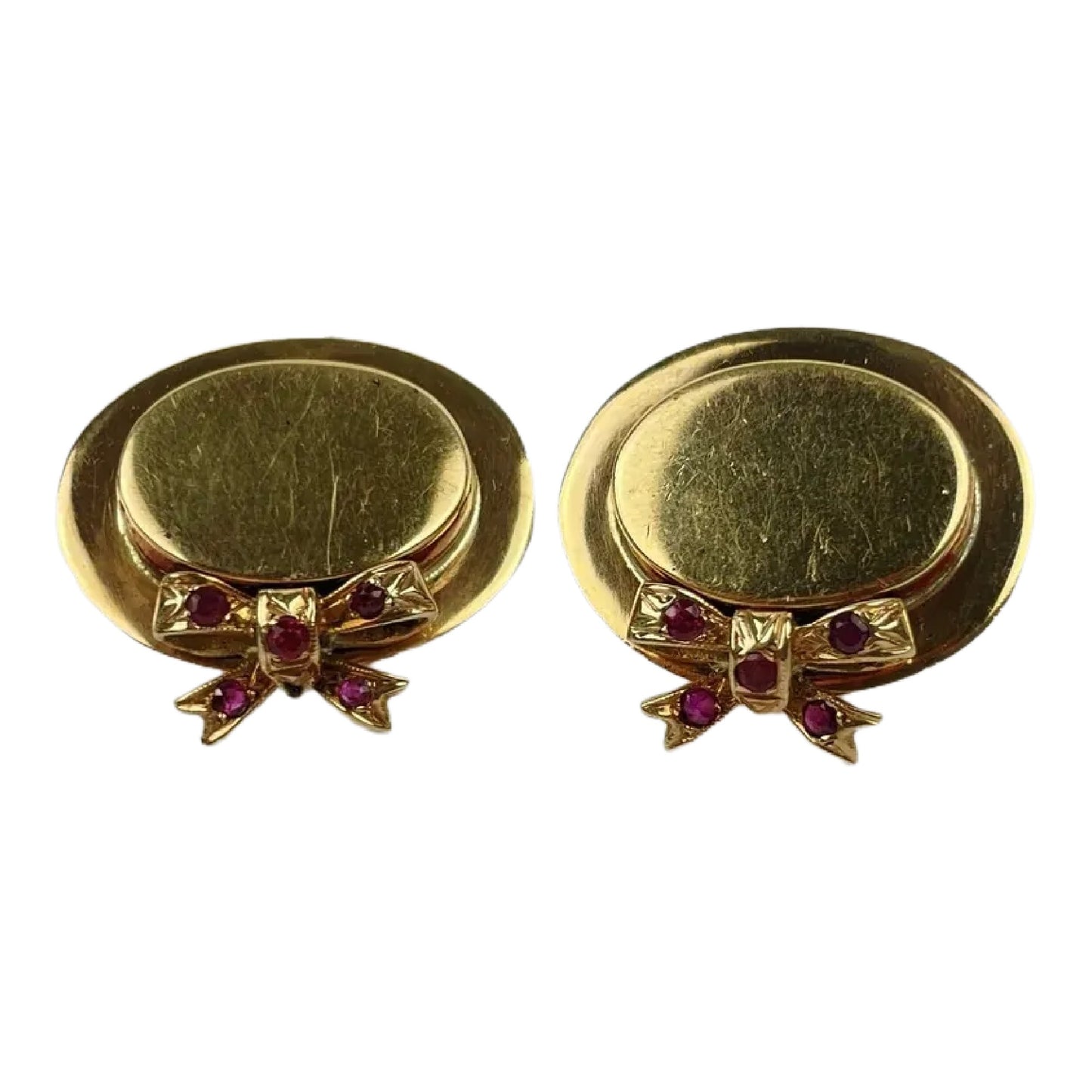 Retro Pair of 14k Gold Ruby Hat Earrings