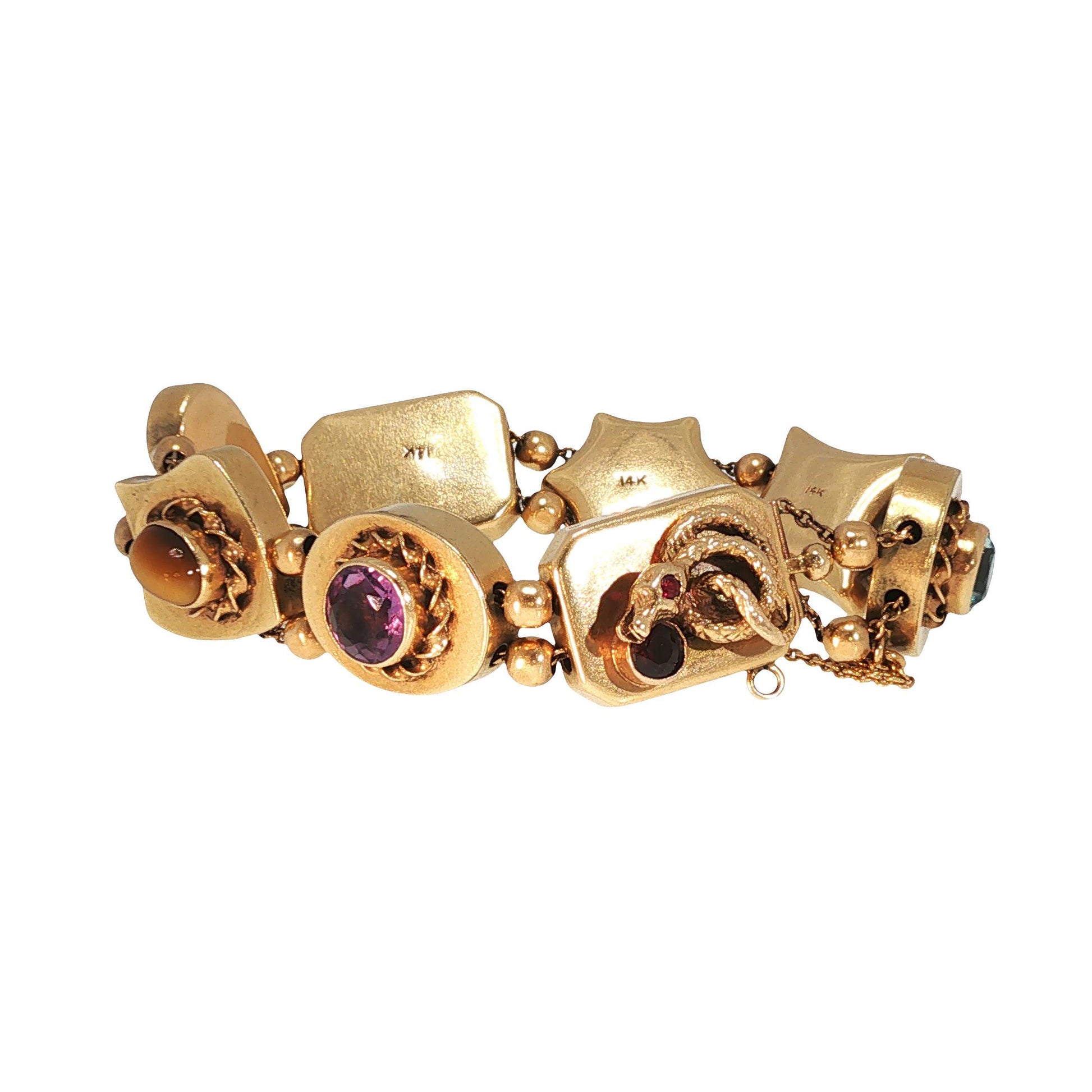 14K Gold Victorian Revival Multi-gemstone Slide Bracelet