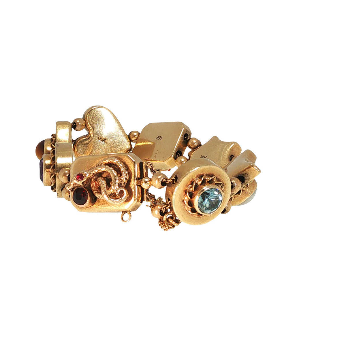 14K Gold Victorian Revival Multi-gemstone Slide Bracelet