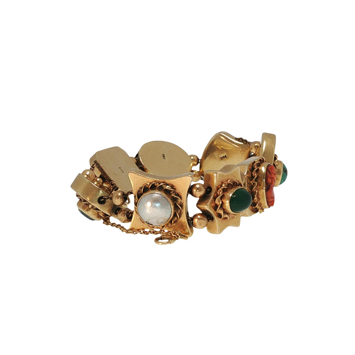 14K Gold Victorian Revival Multi-gemstone Slide Bracelet