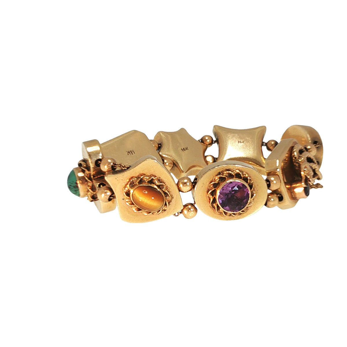 14K Gold Victorian Revival Multi-gemstone Slide Bracelet