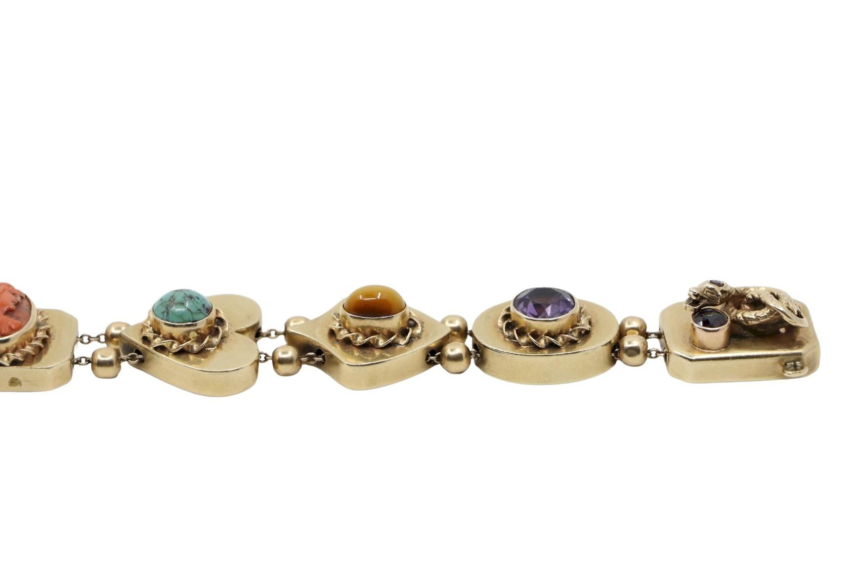 14K Gold Victorian Revival Multi-gemstone Slide Bracelet