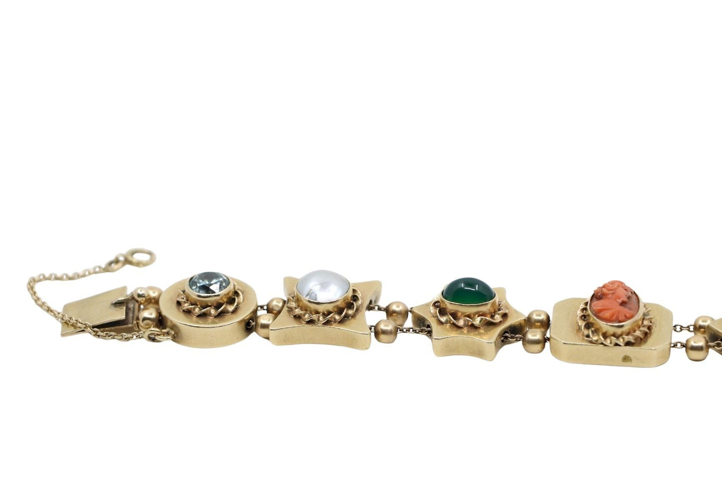 14K Gold Victorian Revival Multi-gemstone Slide Bracelet