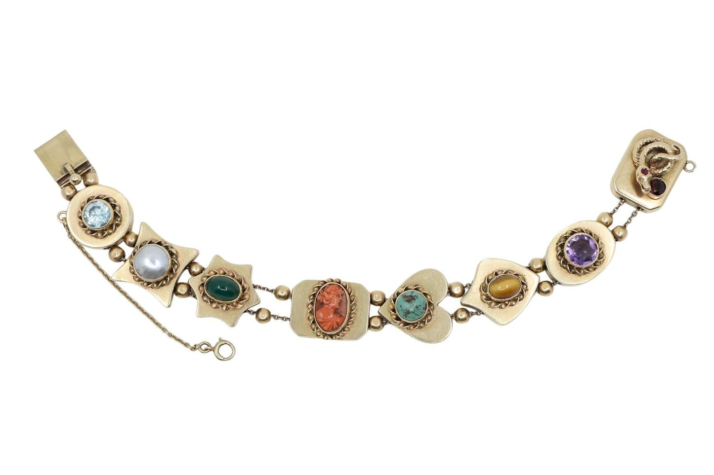 14K Gold Victorian Revival Multi-gemstone Slide Bracelet