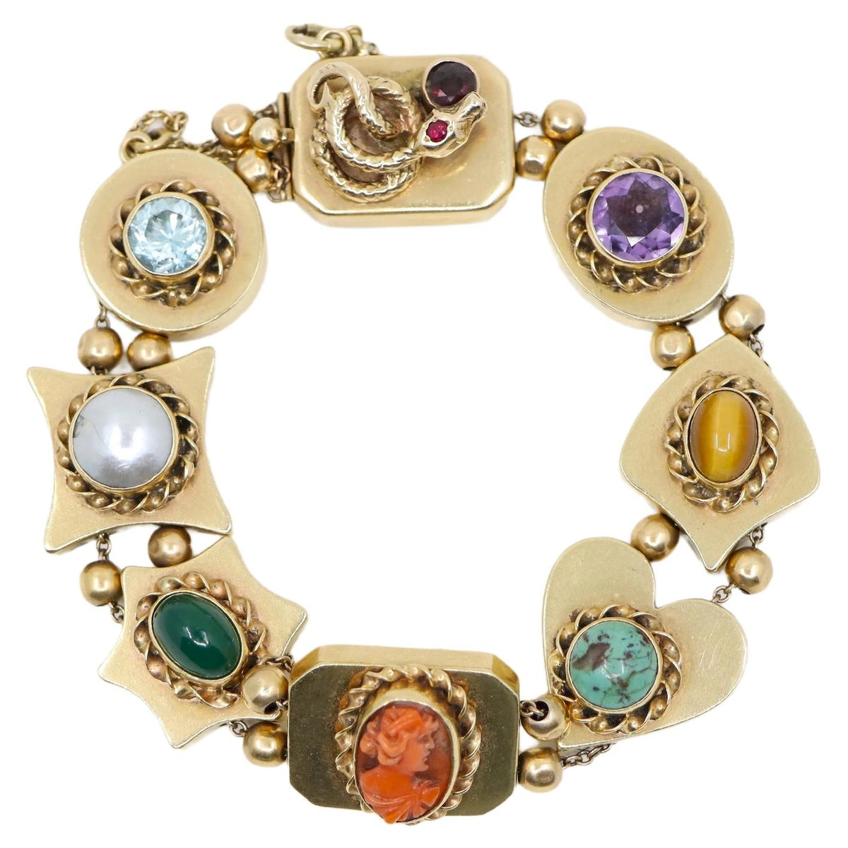 14K Gold Victorian Revival Multi-gemstone Slide Bracelet