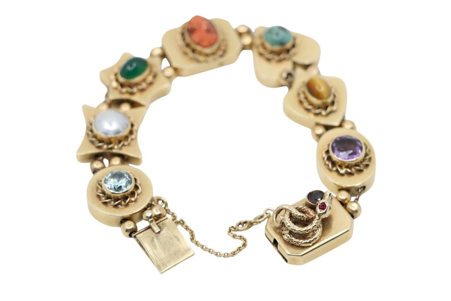 14K Gold Victorian Revival Multi-gemstone Slide Bracelet