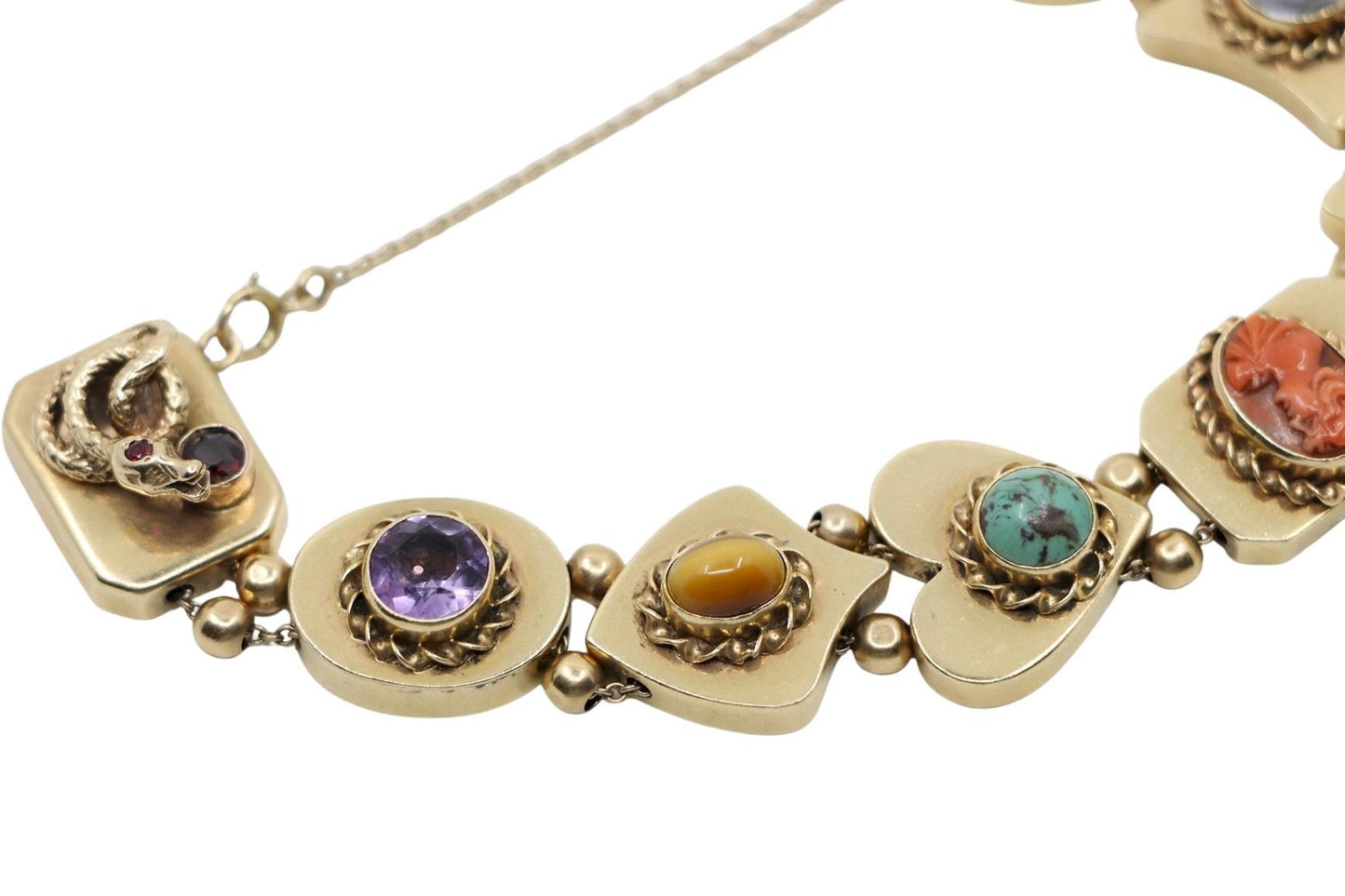 14K Gold Victorian Revival Multi-gemstone Slide Bracelet