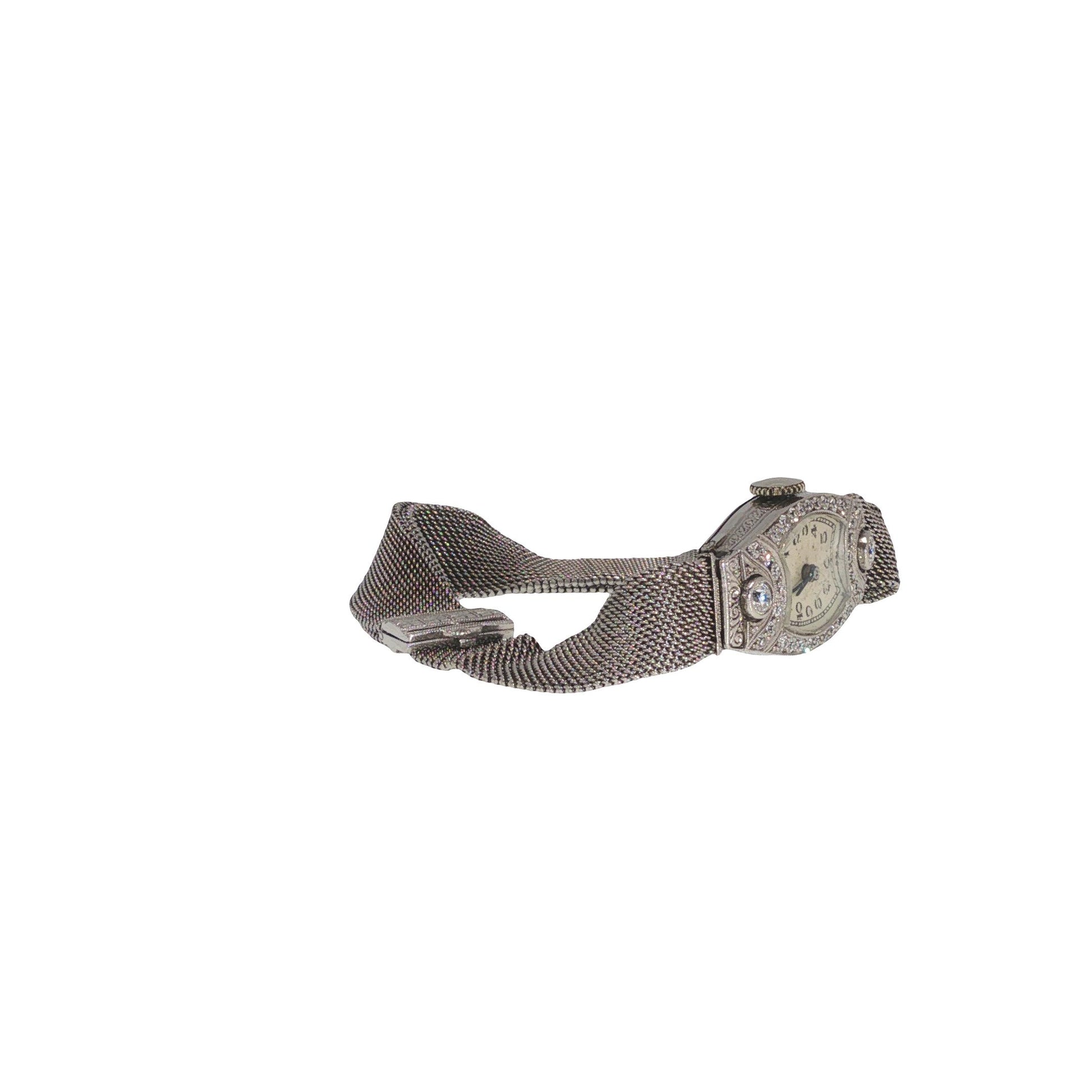 Art Deco Platinum and Diamond Watch Mesh Bracelet