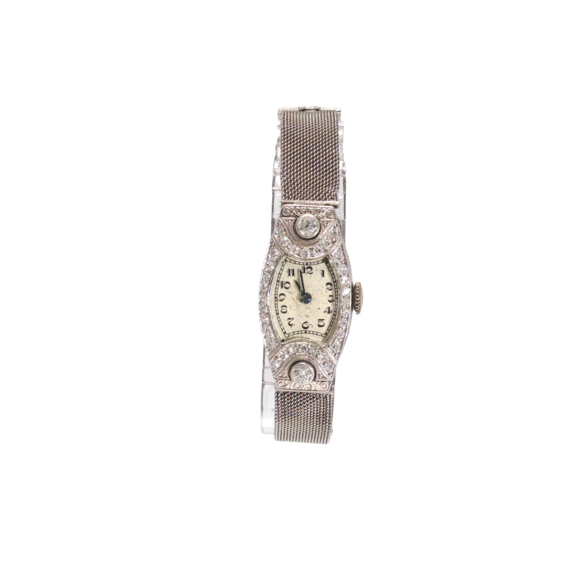 Art Deco Platinum and Diamond Watch Mesh Bracelet