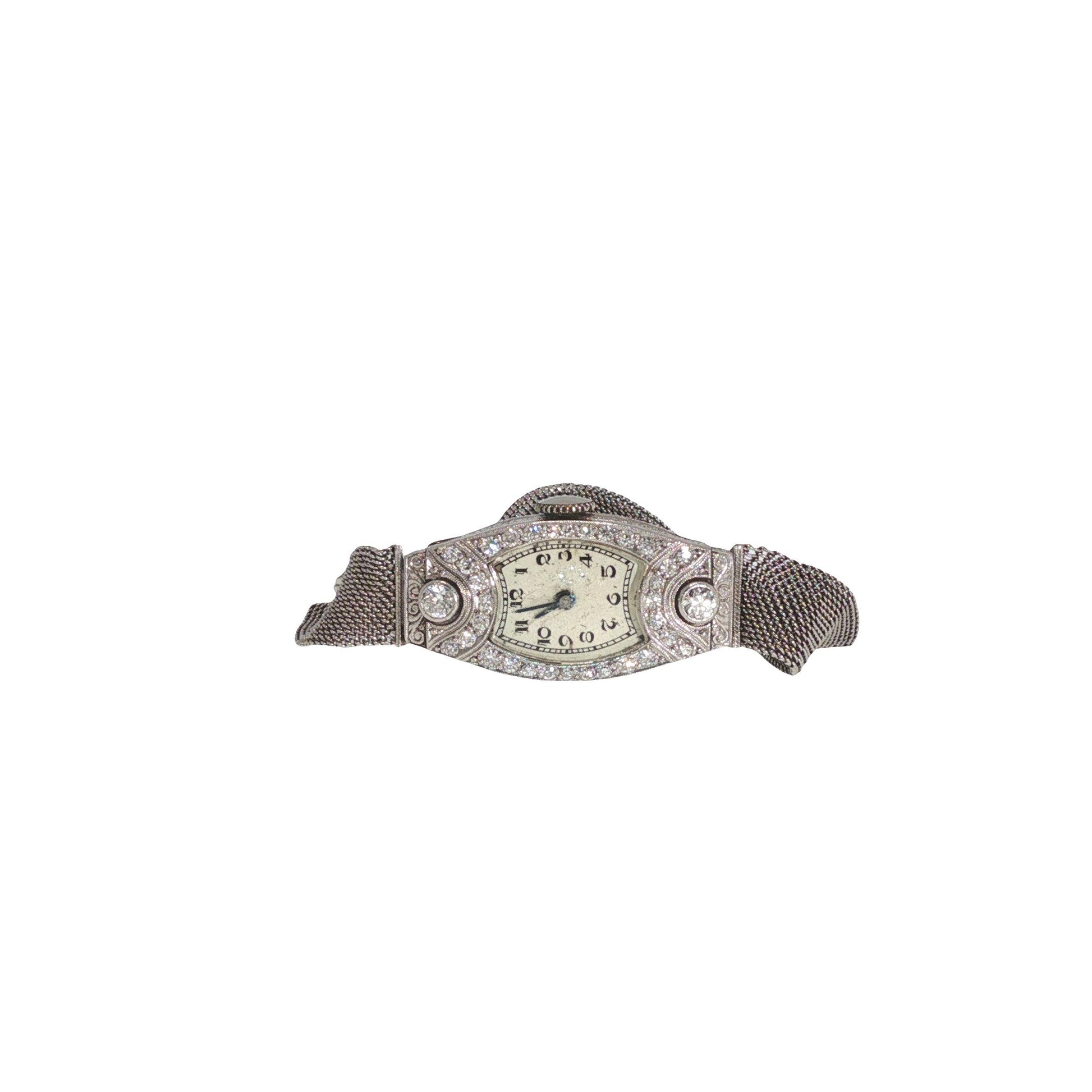 Art Deco Platinum and Diamond Watch Mesh Bracelet
