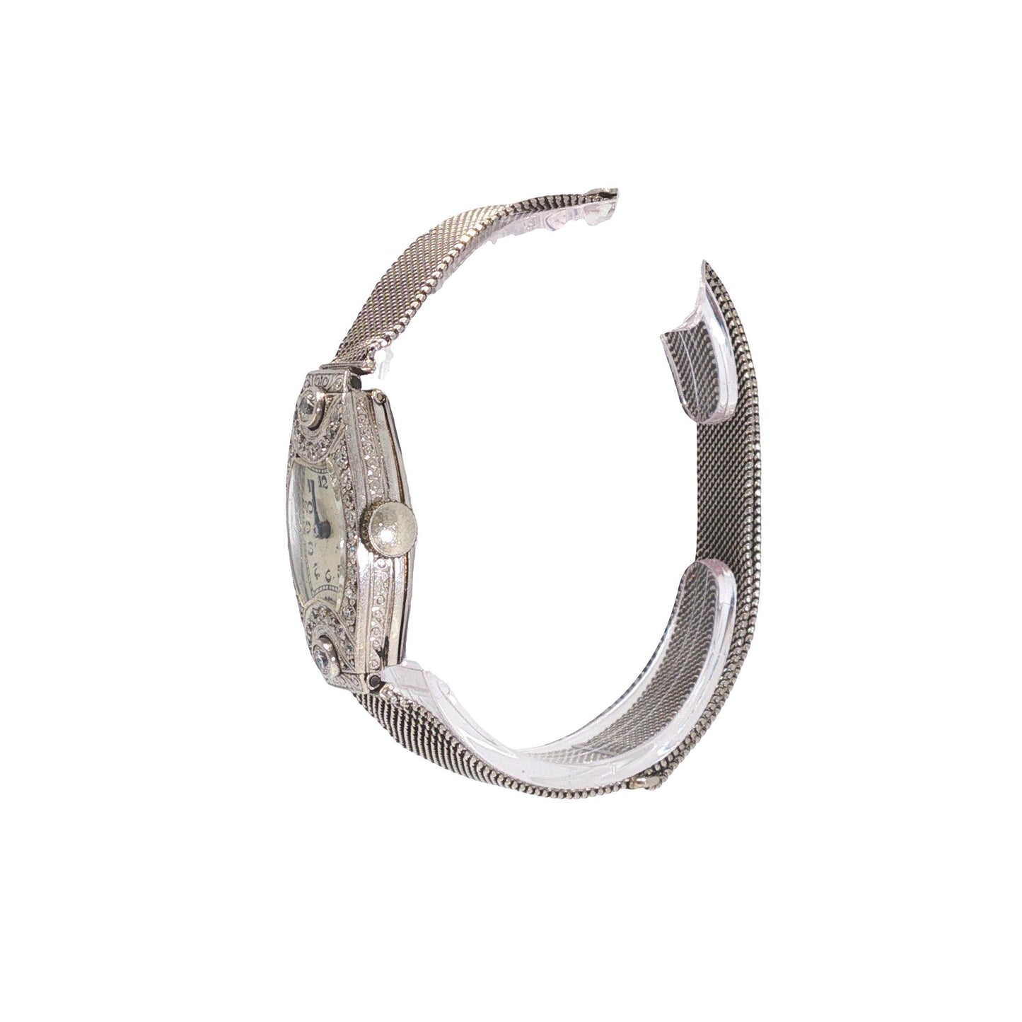 Art Deco Platinum and Diamond Watch Mesh Bracelet