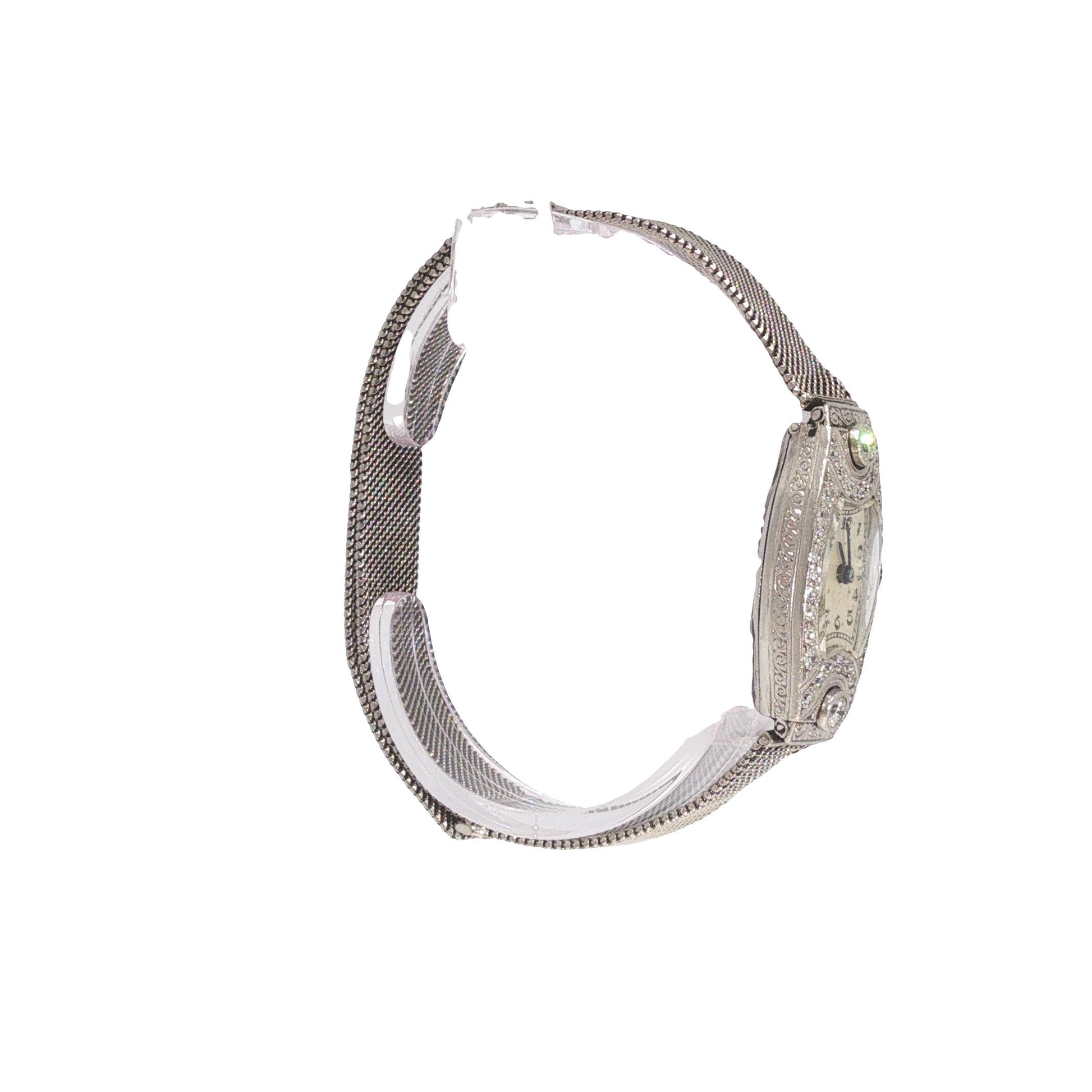 Art Deco Platinum and Diamond Watch Mesh Bracelet