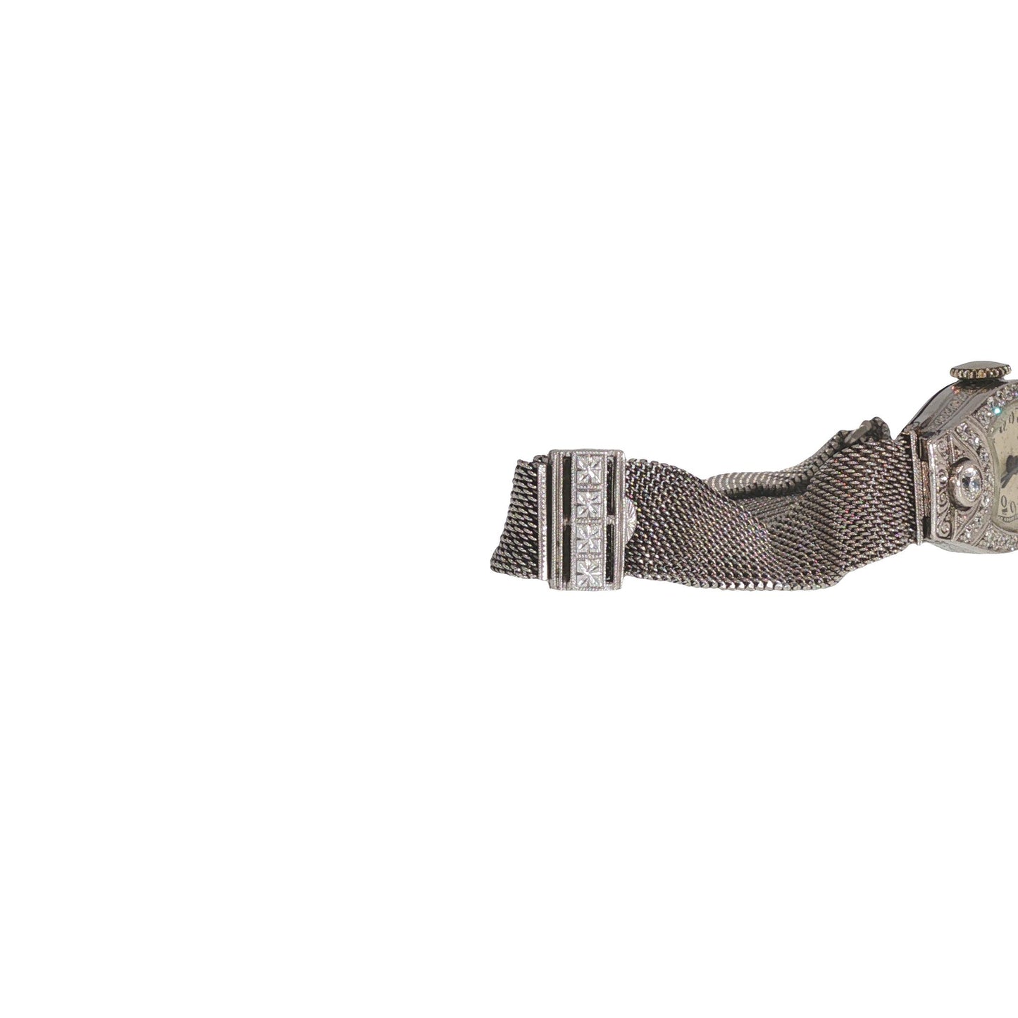 Art Deco Platinum and Diamond Watch Mesh Bracelet