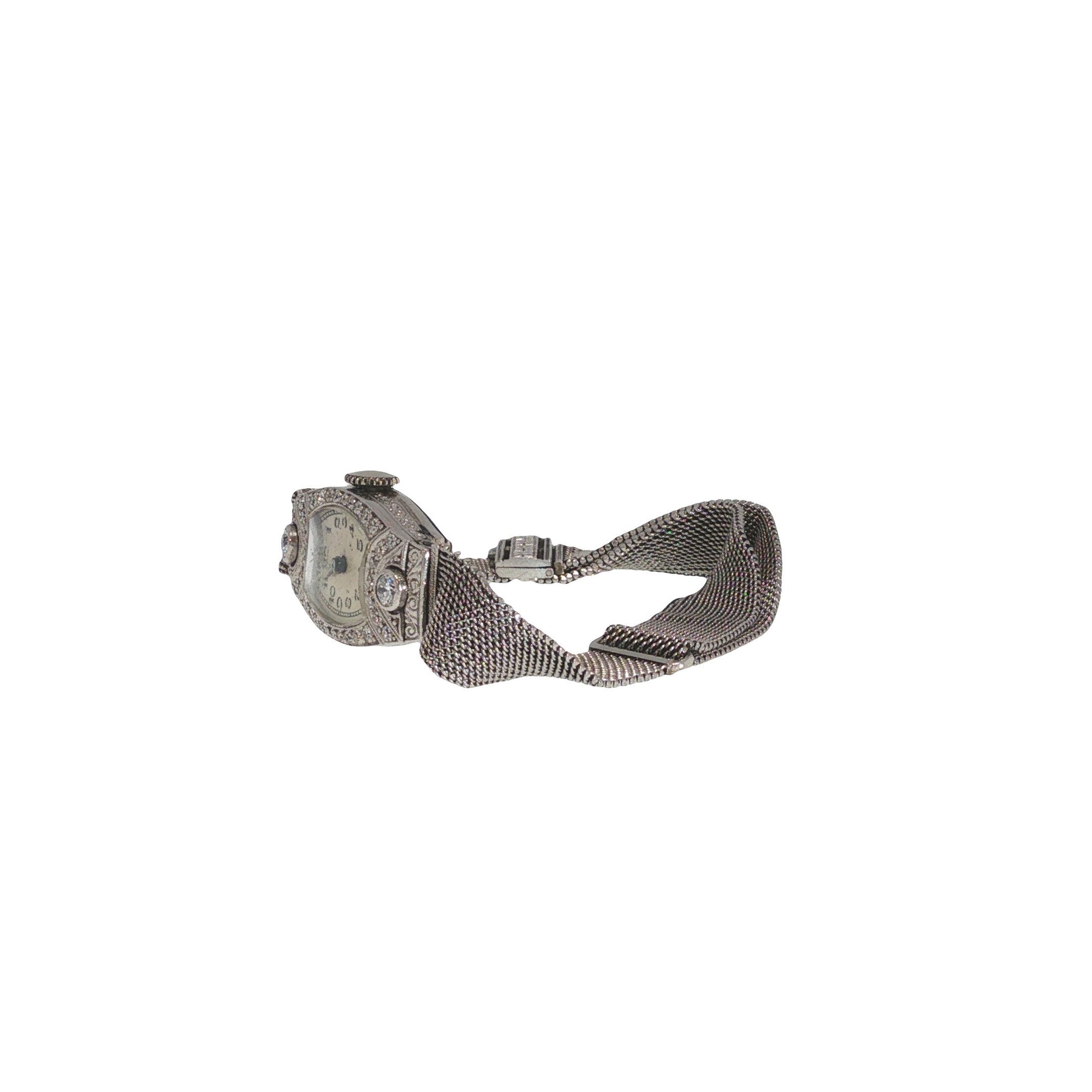 Art Deco Platinum and Diamond Watch Mesh Bracelet