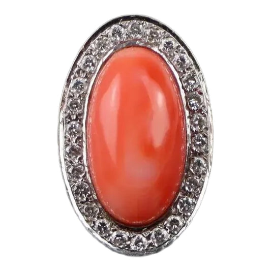 Vintage 14K Gold Coral Diamond Ring