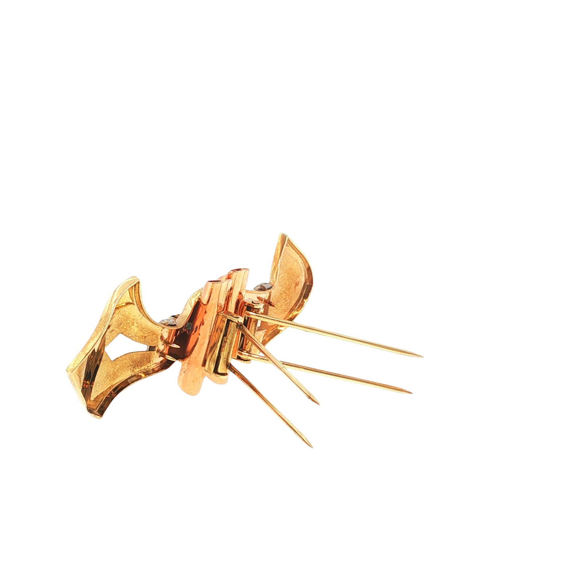 Retro 14K Gold, Sapphire & Diamond Double Clip Brooch