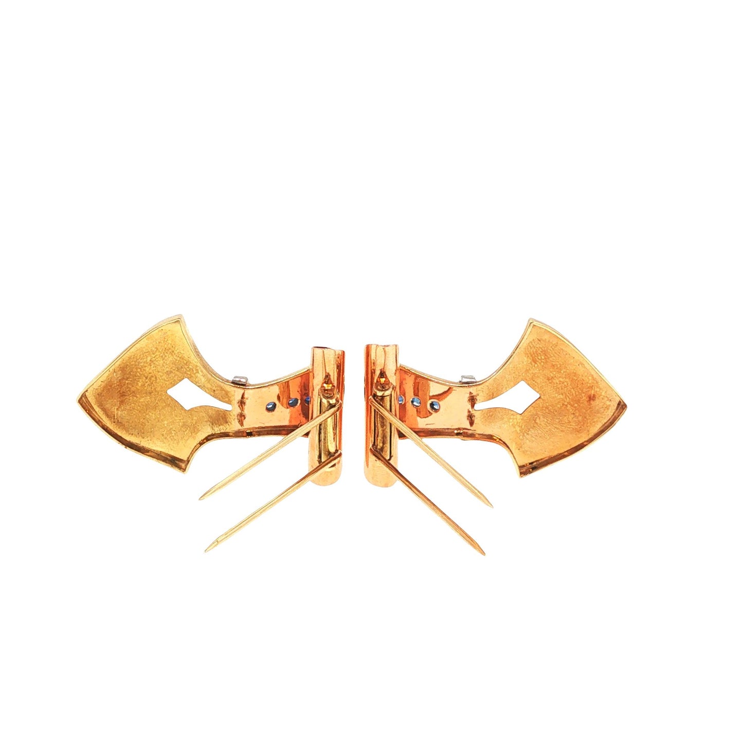 Retro 14K Gold, Sapphire & Diamond Double Clip Brooch