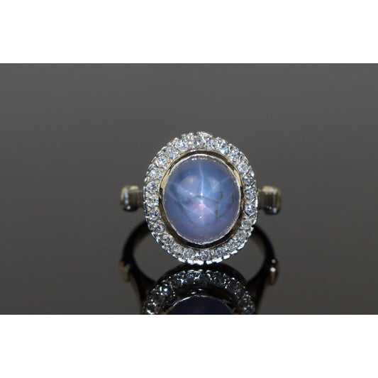 14K White Gold Star Sapphire Diamond Ring