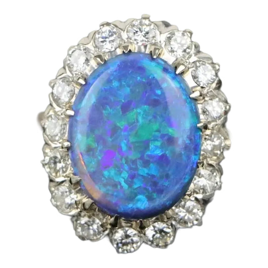 Mid Century 5.88 Carat Black Opal and Diamond Ring