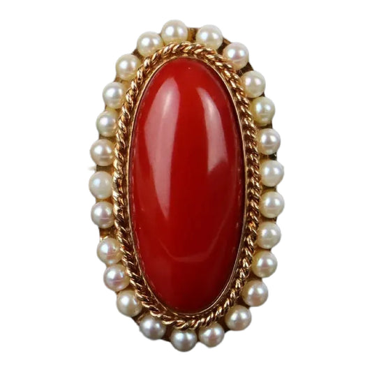 14K Gold Coral Pearl Ring