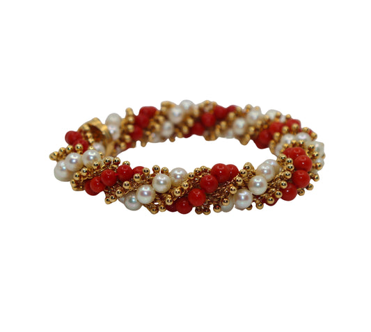Vintage Paris Van Cleef & Arpels Coral Pearl Torsade Twist Bracelet