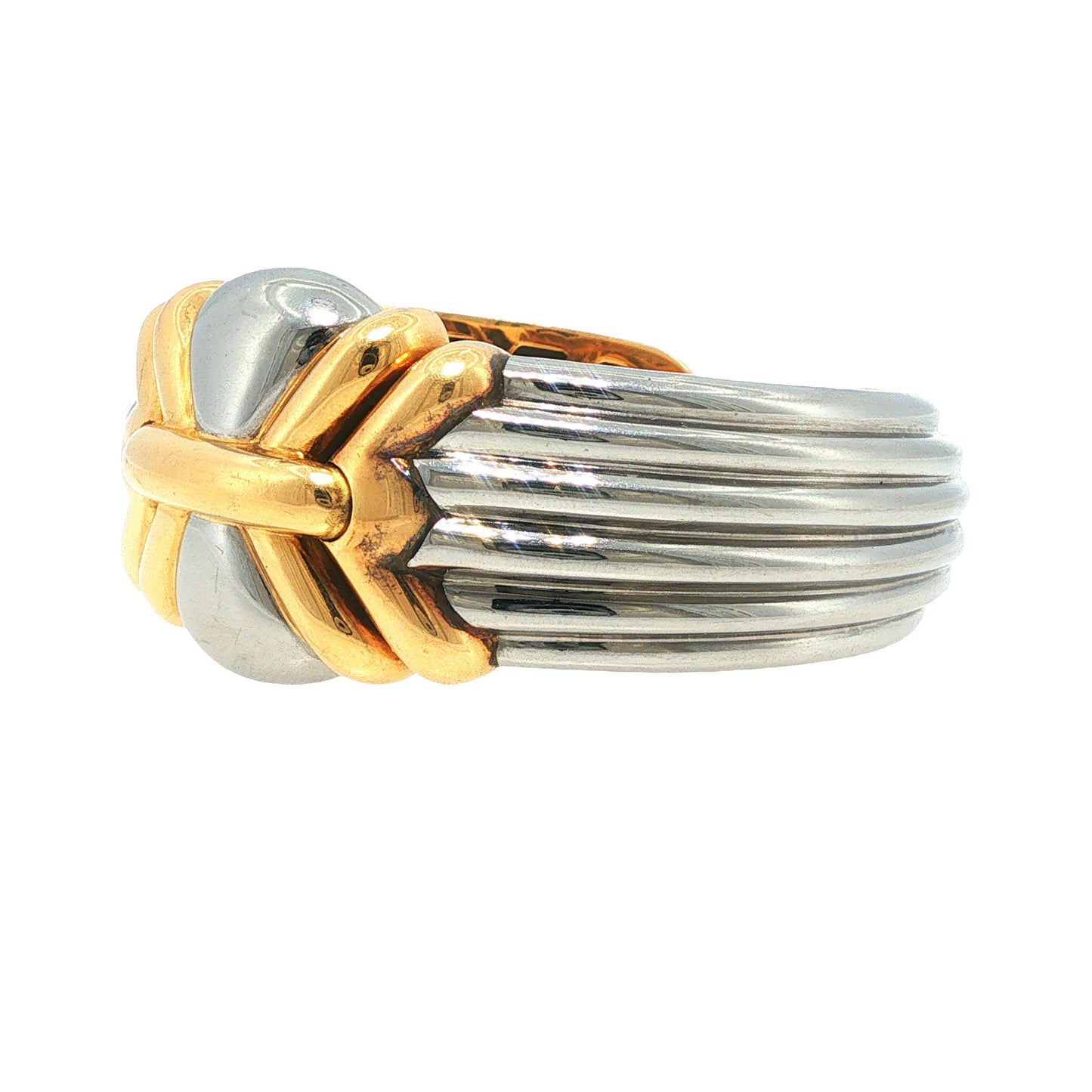 Vintage Bulgari 18K Yellow Gold & Stainless Steel Cuff Bracelet