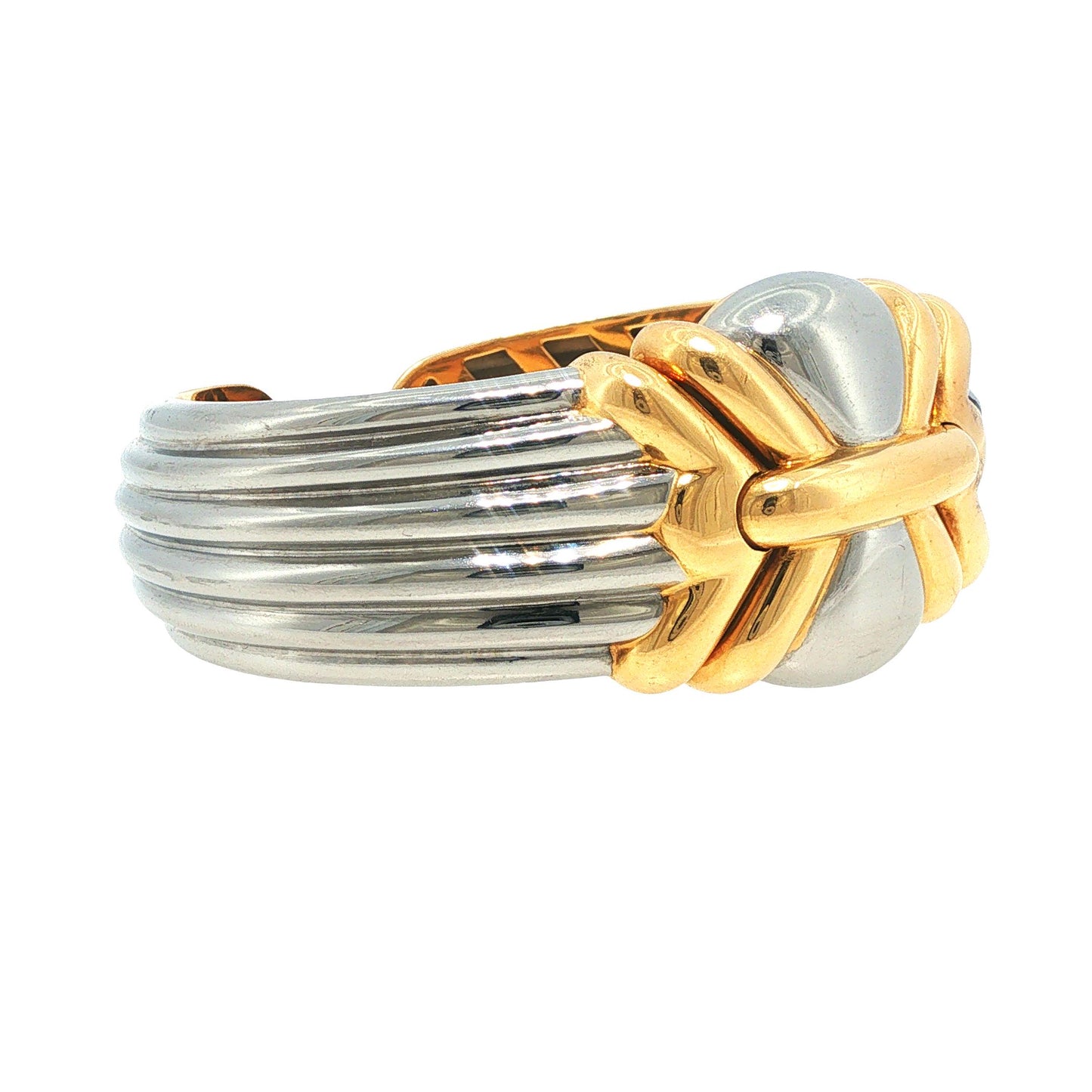 Vintage Bulgari 18K Yellow Gold & Stainless Steel Cuff Bracelet