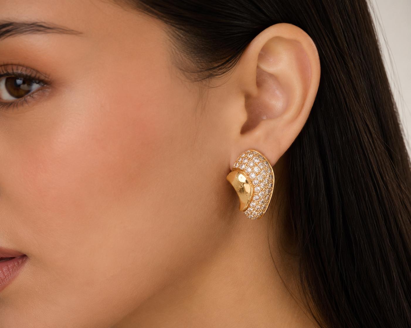 18K Gold Pave Diamond Scroll Earrings