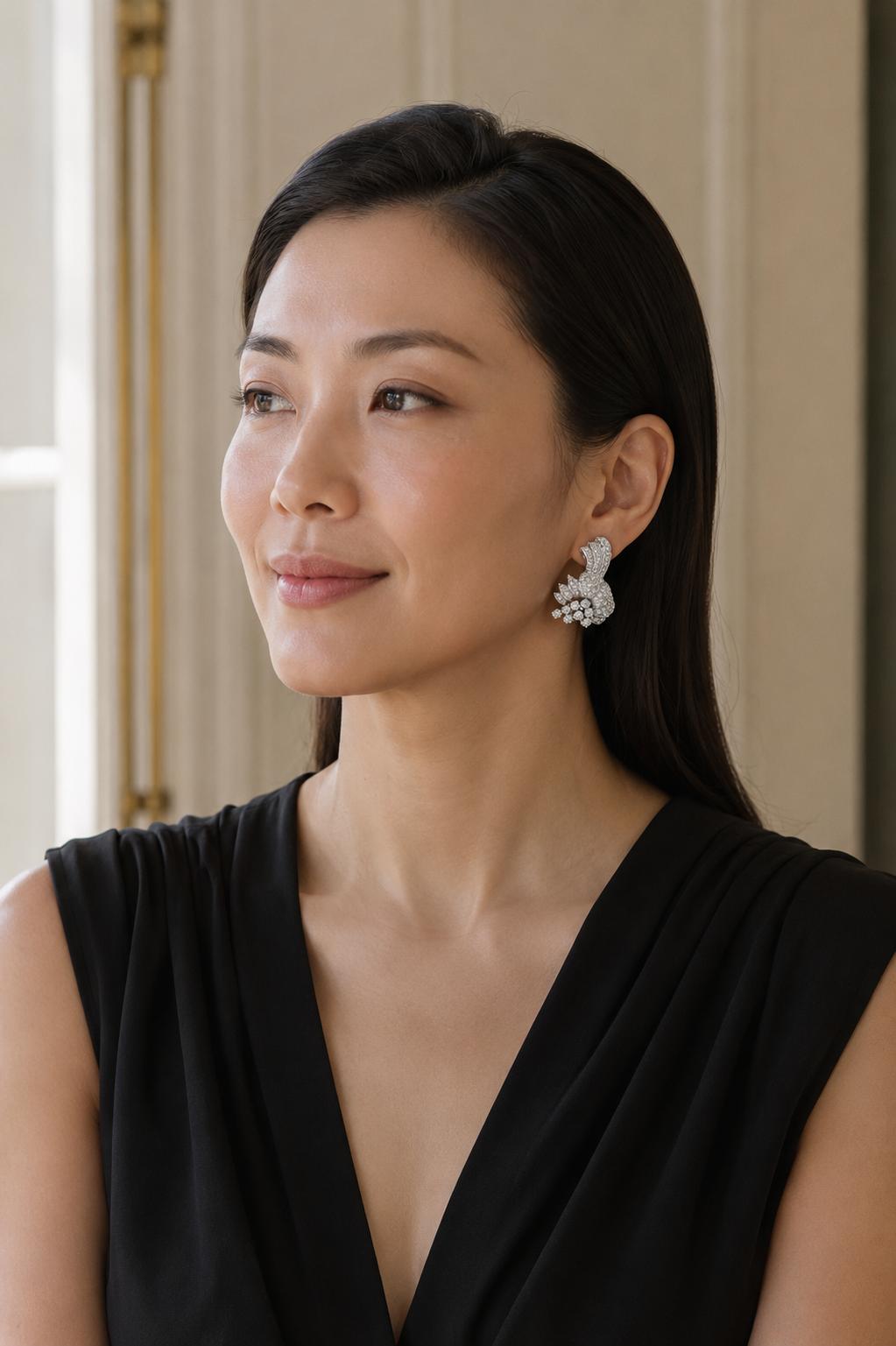 Platinum Diamond Floral Spray Earrings