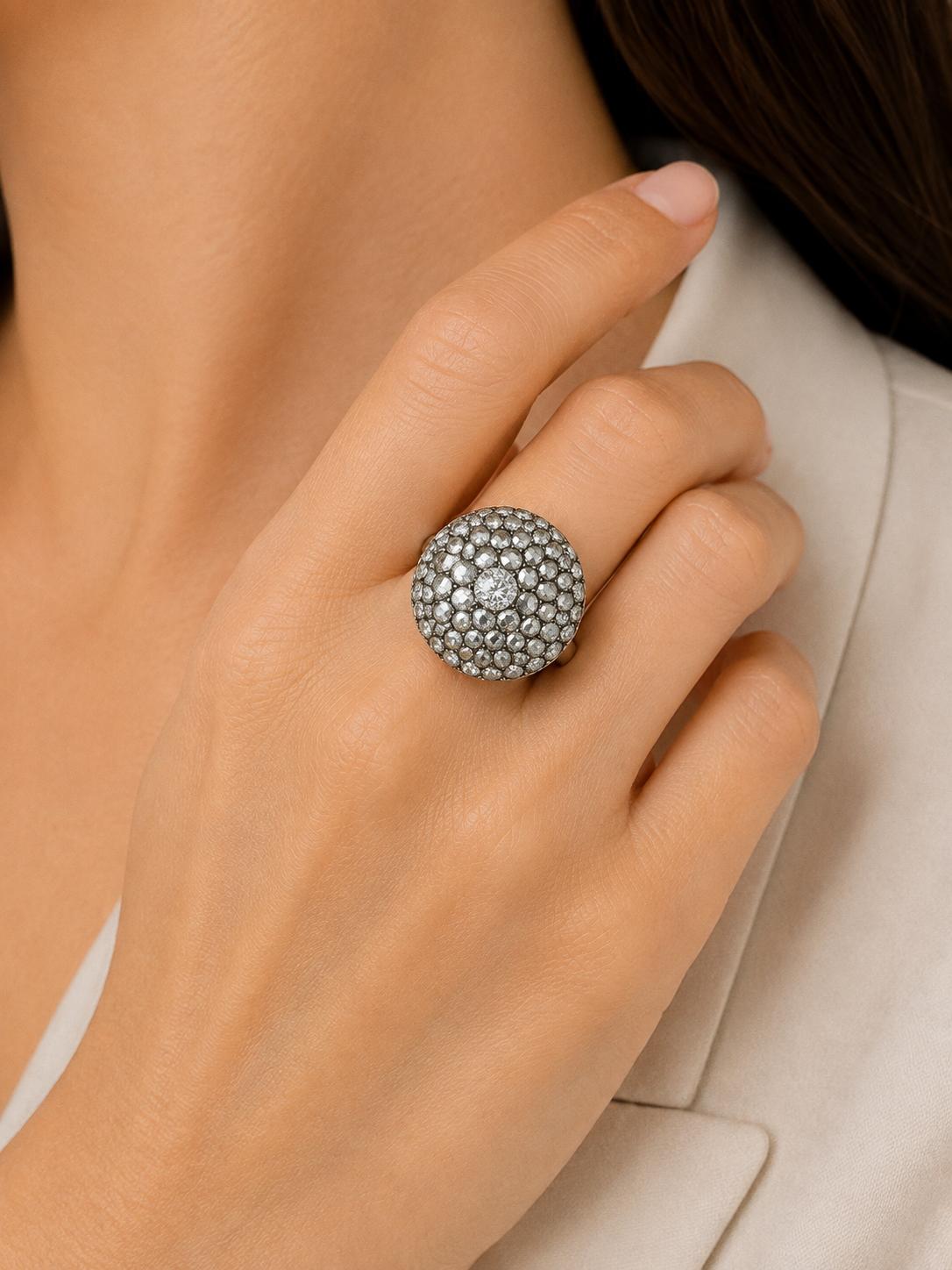 PLATINUM ROSE CUT DIAMOND CLUSTER RING