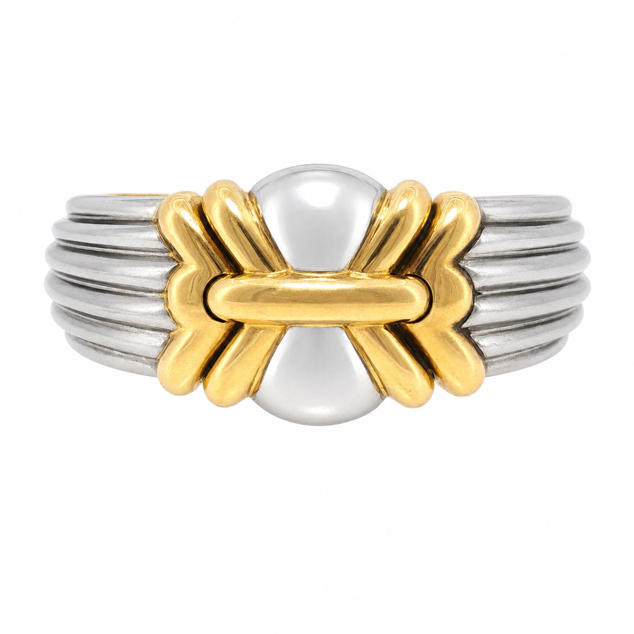 Vintage Bulgari 18K Yellow Gold & Stainless Steel Cuff Bracelet
