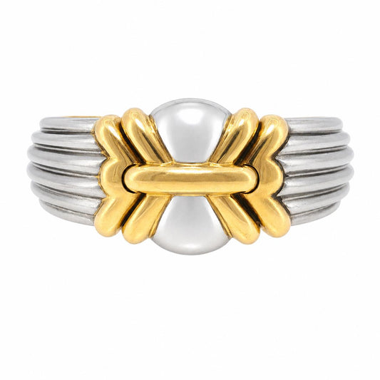 Vintage Bulgari 18K Yellow Gold & Stainless Steel Cuff Bracelet
