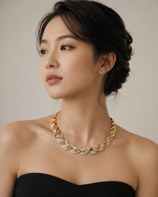 18K YELLOW GOLD PAVE DIAMOND COLLAR NECKLACE