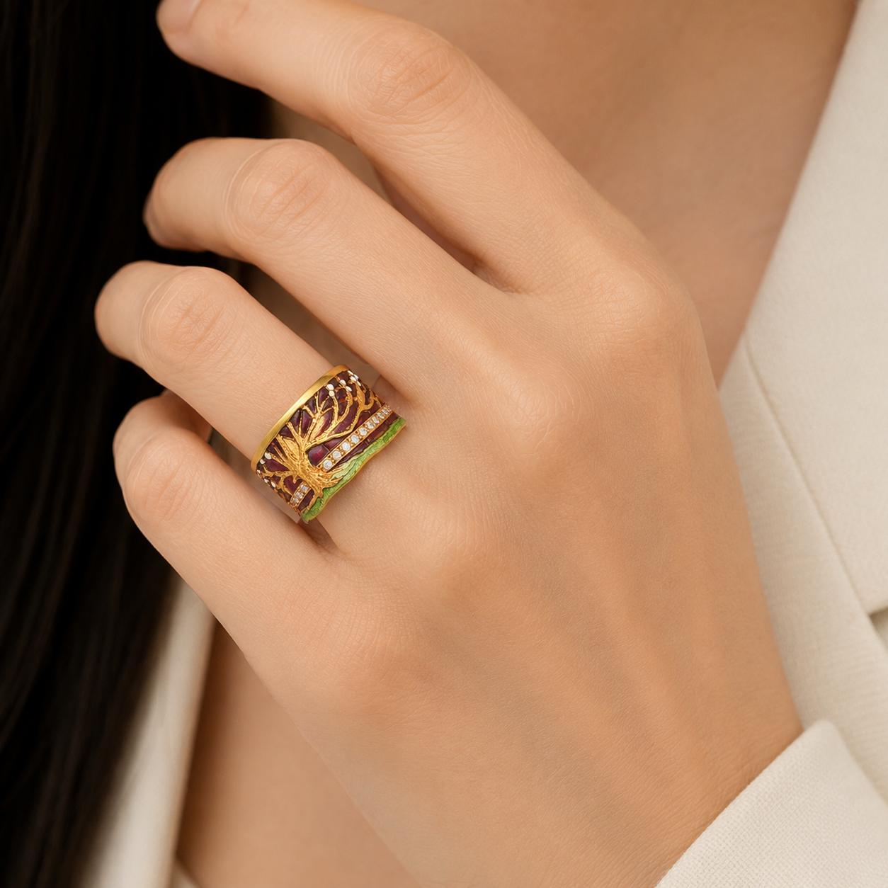 Masriera 18k Gold Plique-a-jour Diamond Ring