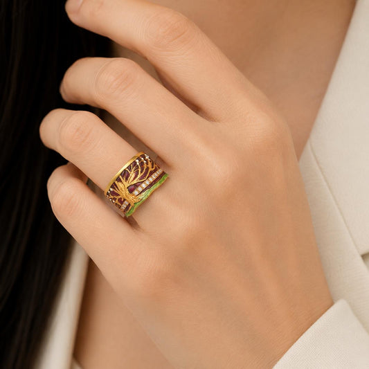 Masriera 18k Gold Plique-a-jour Diamond Ring