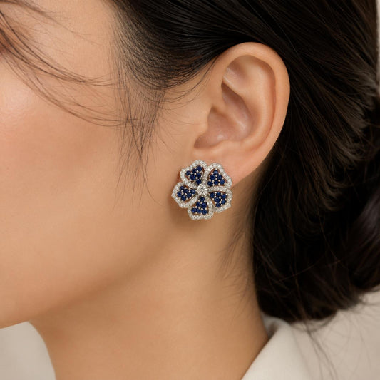 TIFFANY & CO. PLATINUM SAPPHIRE AND DIAMOND FLOWER EARRINGS 1994