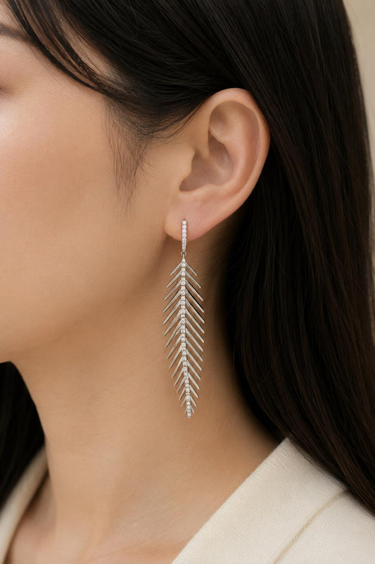 Sidney  Garber 18K White Gold Diamond Feathers That Move Earrings