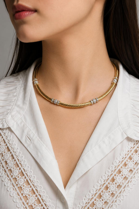 DAVID YURMAN 18K GOLD CABLE TWIST DIAMOND PAVE NECKLACE